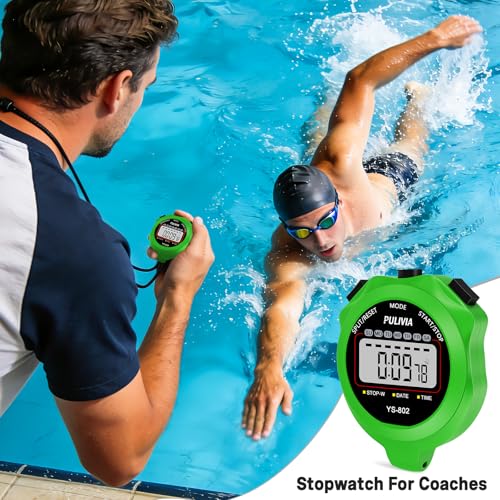 Image of Sports Stopwatch Timer, Single Lap Split Digital Stop Watch for Sports Kids Coaches Swimming Running, Green