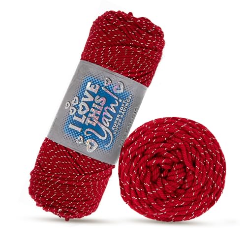 Image of Hobby Lobby Metallic I Love This Yarn, 736 Red | 4 Medium Weight, Acrylic & Metallic Polyester, 252 Yards Per Skein