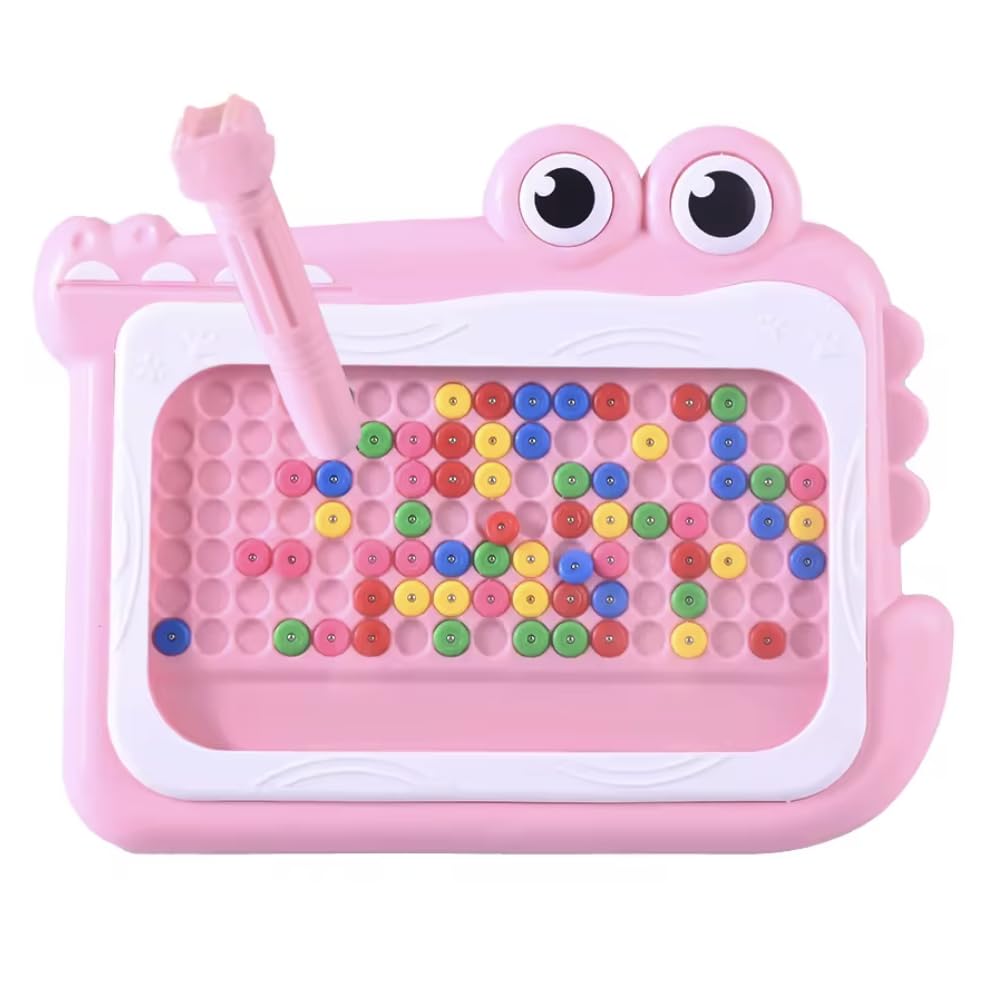 Crocodile Magnetic Drawing Board with Colorful Beads, Montessori Educational Toys for Kids PC Plastic Dot Art Doodle Board