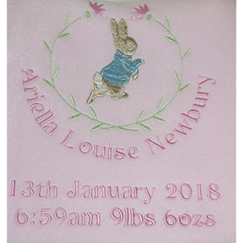 Girl’s Personalised Little Rabbit Super Soft Fleece Birth Blanket. (Pink) Cover
