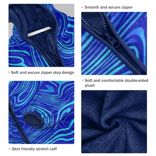 Blue Wavy Lines Girls Fleece Jacket Girls Fall Jacket Girls Zip Up Hoodie Girls Sherpa Jacket 2-10T3