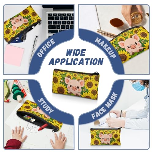 Image of Sunflower Pig Pencil Case Cute Pencil Pouch with Zipper Simple Design Pen Organizer for Toddlers Girls Cute Crayon Pouch for Painting Lesson