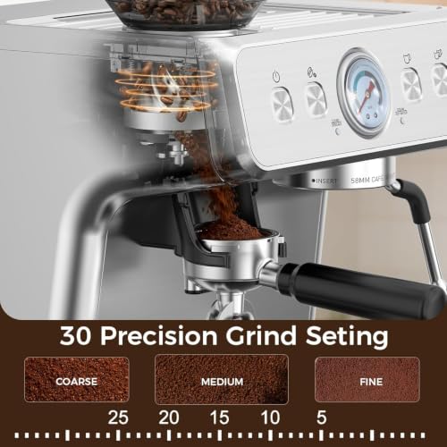 Image of Electactic Espresso Machine with Grinder, 20 Bar Expresso Coffee Machines
