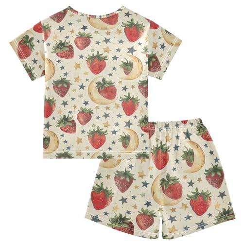 ALAZA Strawberry Moon Stars Pajama Set Short Sleeve Sleepwear Soft Lounge Nightwear2