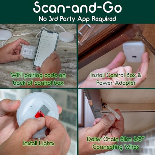 Image of Smart Under Cabinet Lighting 4 Puck Light Kit, Wide Angle LED Puck Lights, 2700K-6500K Tunable White, Matter Certified, Works with Alexa, Google & Apple