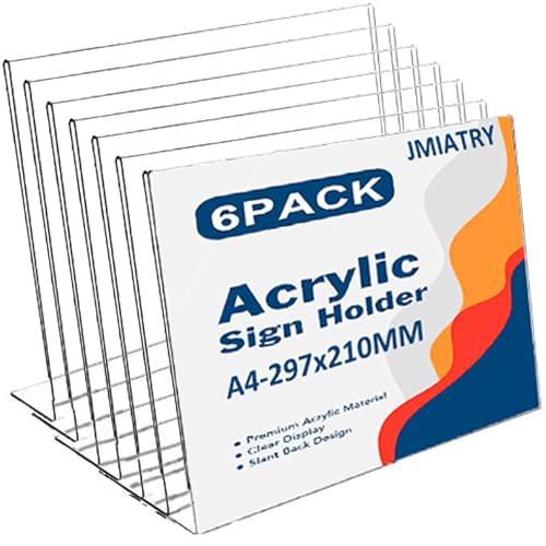 JMIATRY 6 Pack A4 expositor metacrilato, metacrilato a4, Expositor Metacrilato Transparente A4 para Recepción, Oficina, Tienda, Restaurante, Hotel - 297x210MM