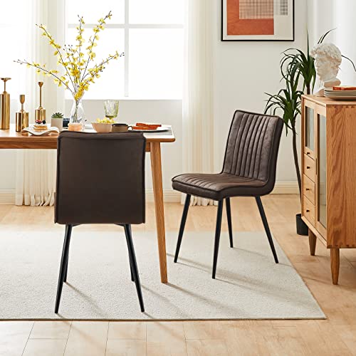 Tukailai Upholstered Dining Chairs Set Of 2, Mid Century Modern Accent Chair, Faux Suede Seat Leisure Side Chair With Metal Legs For Kitchen, Living Room, Lounge (Brown) #TOP3