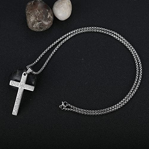 Rehoboth Stainless Steel Lord's Prayer Cross Pendant Necklaces Bible Verse for Men or Women Chain 24 Inch Black Gold Silver3