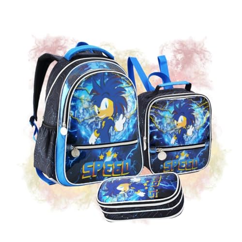 Kit Mochila Escolar Infantil Menino Game Speed Lancheira e Estojo de Costa 3 Divisórias Conjunto Completo