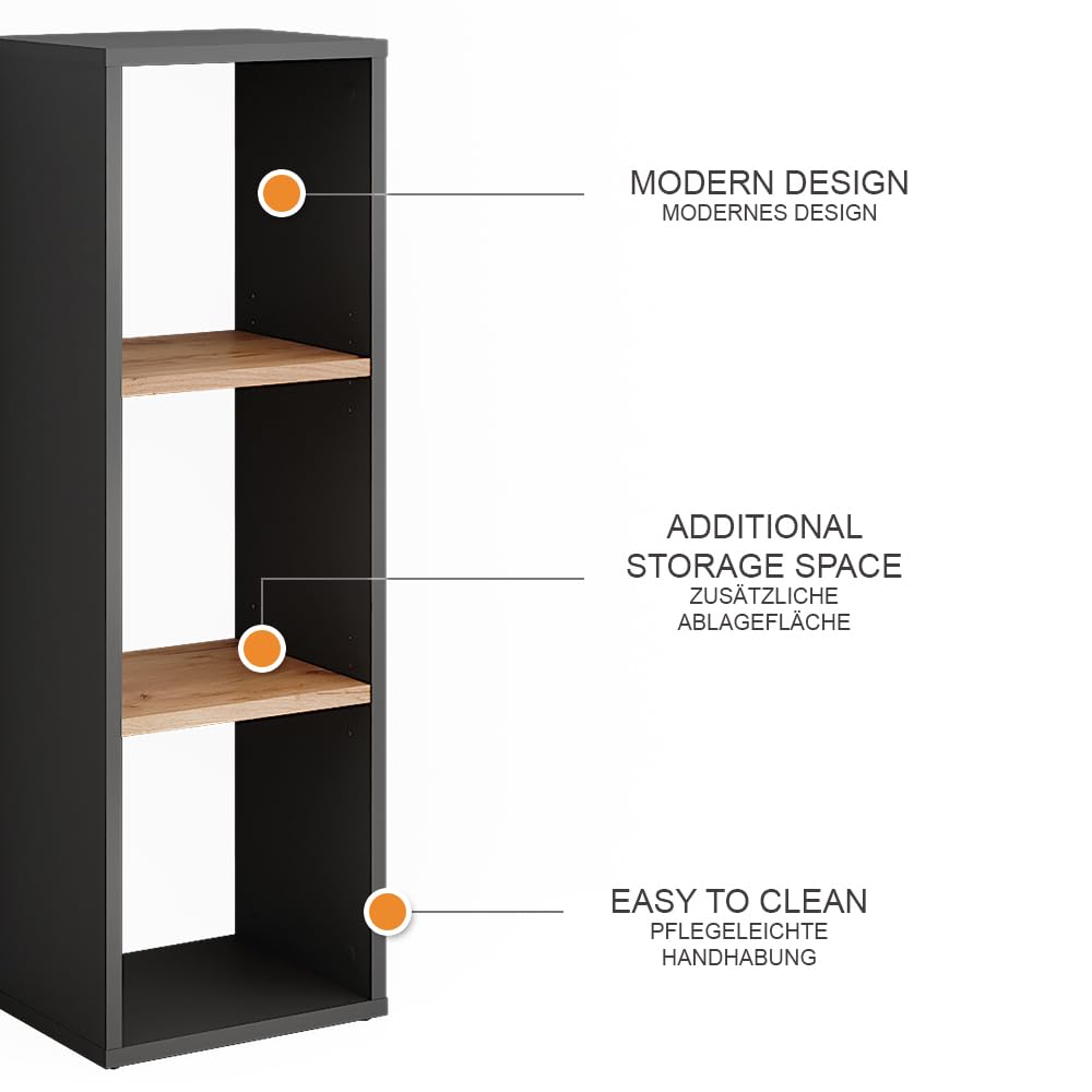 Vicco Estantería de pie Orlando, Antracita/Roble Dorado, 30 x 90.5 cm, con estantes Ajustables para un Uso Flexible