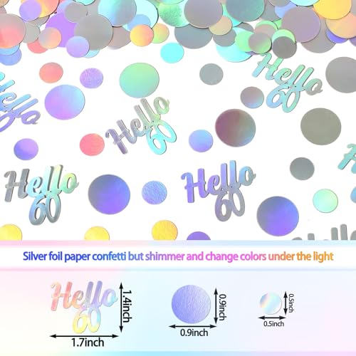 Image of Hello 60 Birthday Confetti for Table Iridescent 60th Birthday Party Decorations for Women Sixty Years Old Happy Birthday Tables Scatter Circle Dots Party Confetti Anniversary Decor 300PC