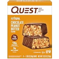 Quest Nutrition Crispy Chocolate Peanut Butter Hero Protein Bar, 18g Protein, 1g Sugar, 3g Net Carb, Gluten Free Protein Snack, Keto Friendly, 4 Count