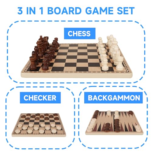 Juego 3 en 1 portátil de Ajedrez, Damas y Backgammon 10" miniatura 3