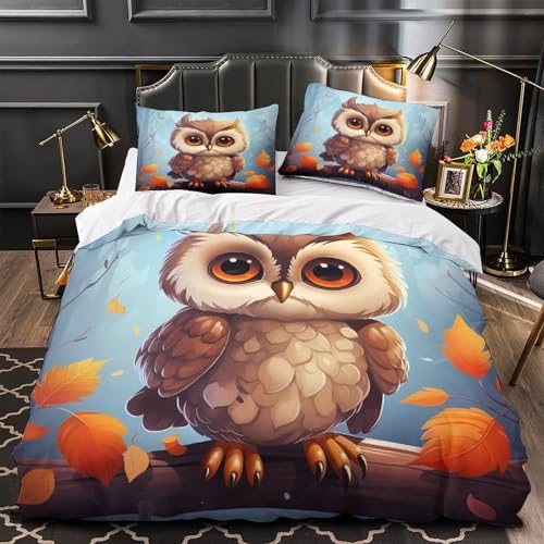 Housse de couette hibou sans repassage parure lit douce - 2