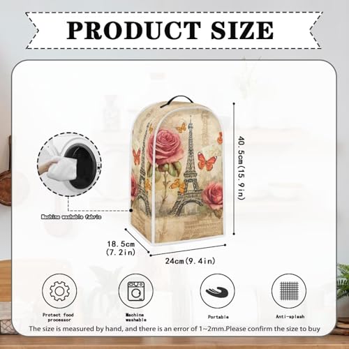 Image of Talayituse Eiffel Tower Print Blender Dust Cover with Handle, Rose Butterfly Stand Mixer or Coffee Maker Appliance Cover Anti Fingerprint Dust Proof Stain Resistant Blender Cover for Home Kitchen