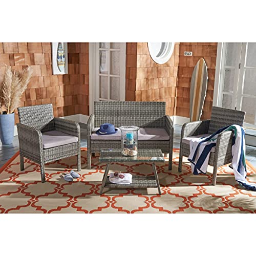 Image of Carry Bird 4 Piece PE Wicker Rattan Outdoor Furniture | 4 Seater Balcony Sofa With Tea Table | Set of 2+1+1 Outdoor Patio Chairs with Coffee Table | Sofa Sets & Center Table for Home & Garden | 3 Piece Patio Stools with Table | Indoor Patio Furniture Set Space Saving | Rattan Chair | Patio Set | Wicker Conversation Set | Poolside Lawn Arm Chairs Set For Balcony & Terrace | Balcony Table chair Set | Hotel Patio Seating Chair & Table Set with Glass | Grey Wicker-Grey Cushion
