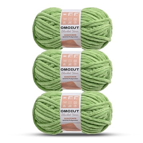 Image of 3 Pack of Avocado Green Chunky Chenille Yarn for Crocheting, Soft Baby Blanket Yarn, Chunky Knit Blanket Crochet Yarn, #7 Super Bulky, 10.6oz /164 yds Fluffy Velvet Amigurumi Yarn
