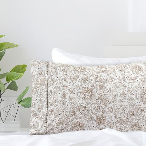 Image of Elegant Comfort Luxury Ultra-Soft 2-Piece Pillowcase Set - 1500 Premium Hotel Quality Microfiber Double Brushed - Wrinkle Resistant, Standard /Queen, Paisley Pattern Taupe