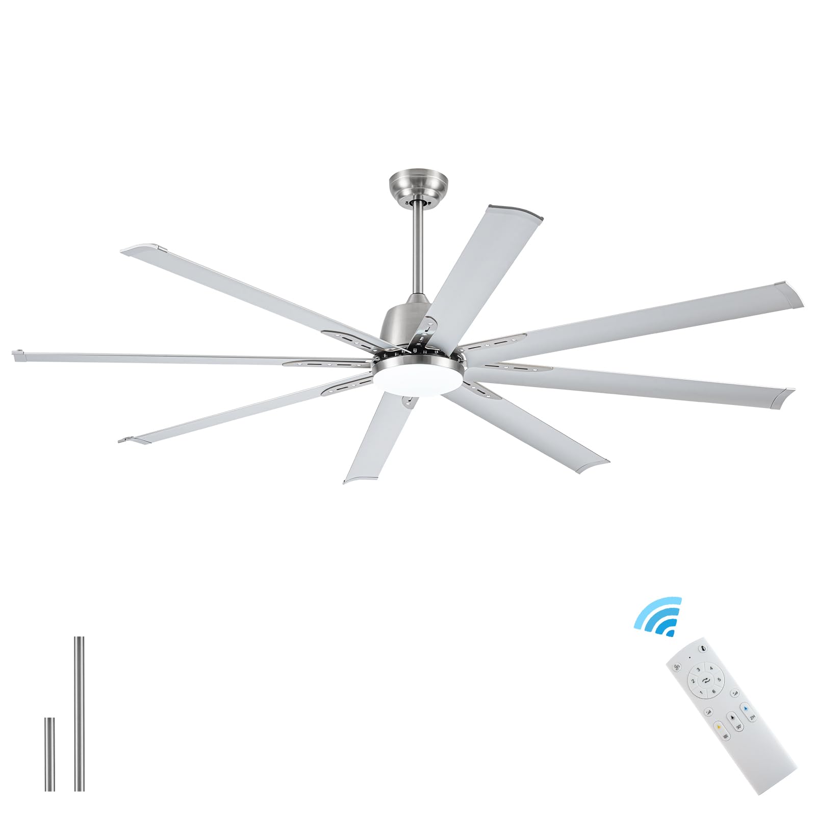 Minislak 72 Inch Industrial Ceiling Fan with Light and Remote Control,Large Ceiling Fan,ETL Listed Damp Rated Indoor or Covered Outdoor Ceiling Fans for Home or Exterior (Brushed Nickel)