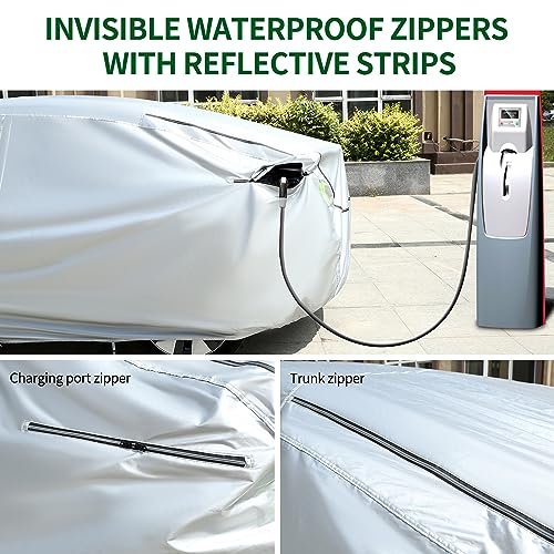 Image of Tecoom Fit for Tesla Model Y Car Cover Waterproof All Weather, Model Y Cover Fit for 2020-2023 Tesla Model Y with Ventilated Mesh, Charge Port Opening, Fleece Lining, Trunk Opening, Zipper Door