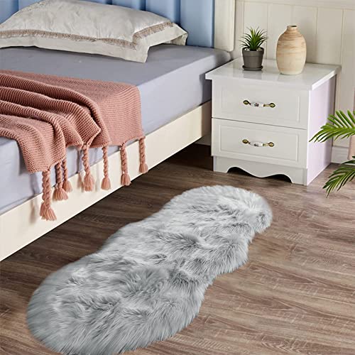 Latepis Faux Sheepskin Fur Rug 2x4 Feet Light Grey Fluffy Rugs Shag Furry Rug Small Area Rugs Carpet for Bedroom Living Room, Cushion