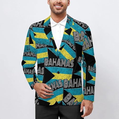 Vintage Bahamian Flag Men's Slim Suit Long-Sleeve Prom Tuxedo Classic Two Button Business Jacket2