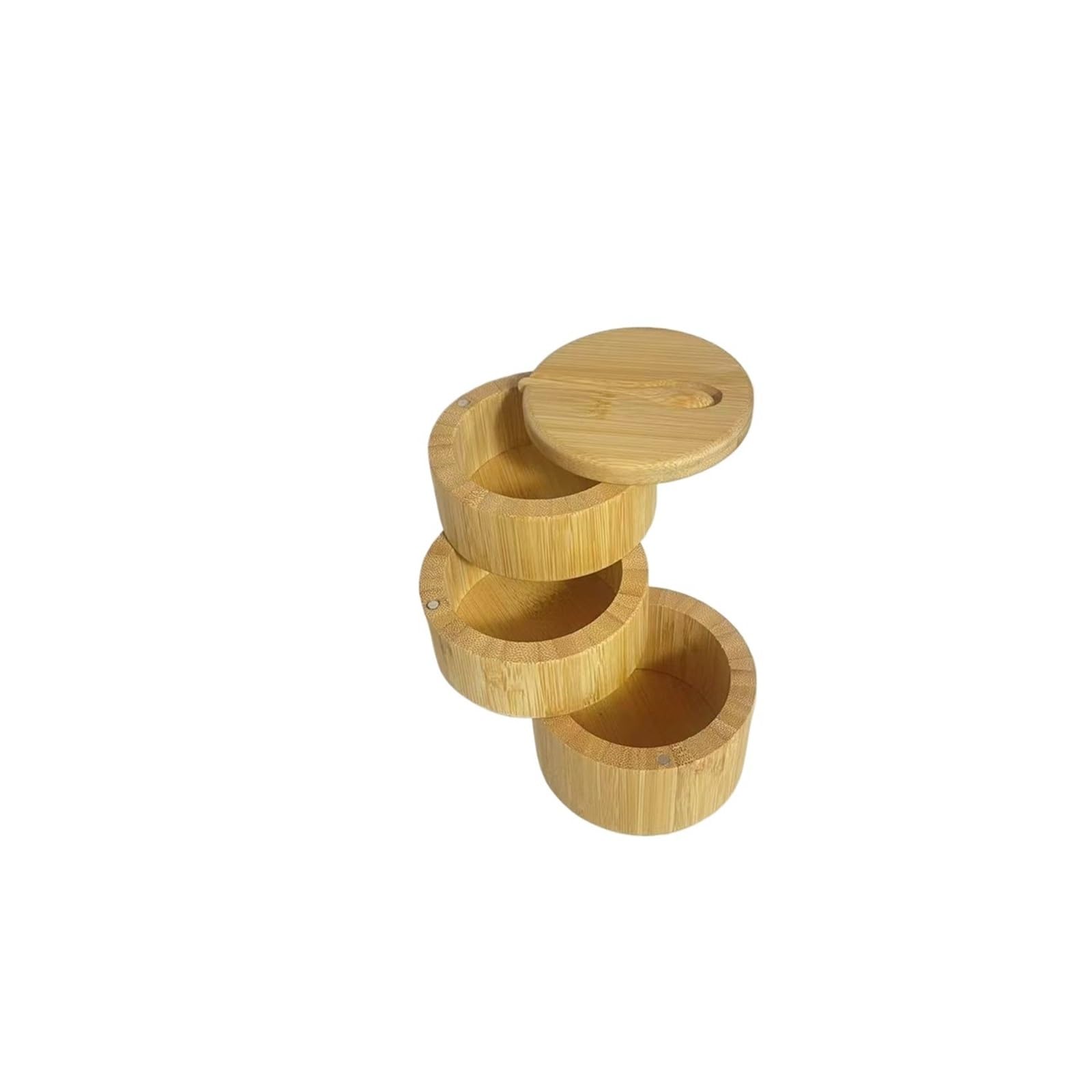 LuoAXINN Wooden Salt Cellar Kitchen Products Wood Triple Salt Spices Storage Container Box with Magnetic Swivel Lids(3layer scoop)