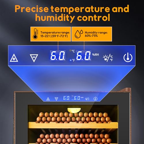 Image of 70L Upgraded Electric Humidor with Leather, 400 Counts Large Capacity,Thermostatic Electric Cooler Cabinet with Digital LED Screen, Safety Lock,Smart Humidity & Temp Control, Gifts for Men