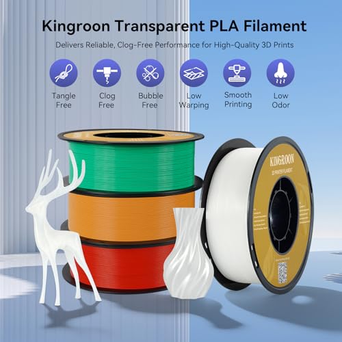 Image of Kingroon PLA Filament 1.75mm 3D Printer Filament Transparent Pla Filament 1kg Filament Dimensional Accuracy + /- 0.02mm, Fit Most FDM Printer, Transparent