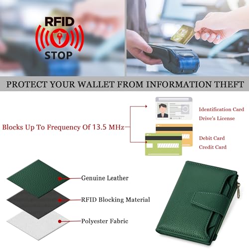 Image of Airkit Small Wallet Women RFID Blocking Soft Leather Bifold Compact Card Holder Wallet for Women with Zipper Coin Pocket 4 ID Window