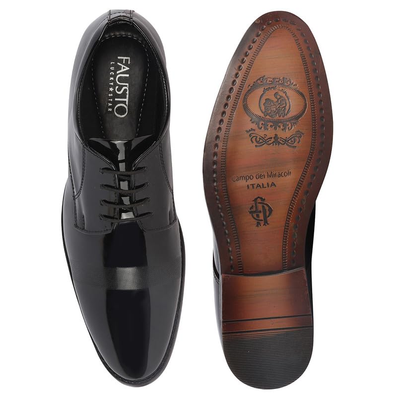 Image of FAUSTO Men's Patent Leather Party Formal Textured Strip Lace Up Shoes