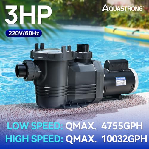Image of Aquastrong Riptide Series 3 HP In /Above Ground Pool Pump, 220V Dual Speed, Up to 10,032 GPH High Flow, Pure Copper Motor, Energy Efficient, Self Priming with Filter Basket