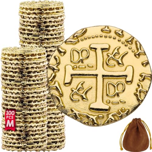 Pièces D'Or Pirate en Métal - 100 Pieces Or Coffre Pirate Trésor, Répliques de Doublons...