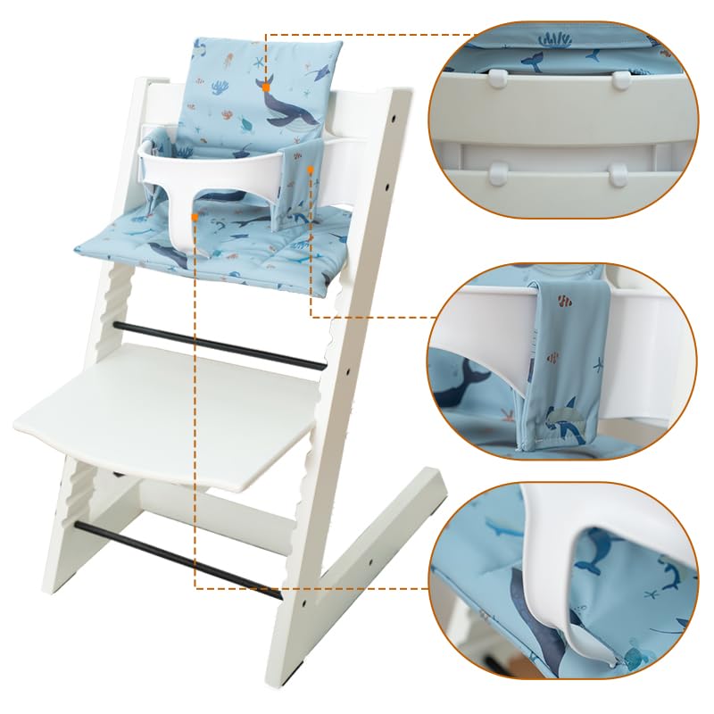 Image of Baby Cushion Set Soft Highchair Cushion Compatible with Stokke Tripp Trapp Chair, Comfort High Chair Cushion for Infant, Toddler High Chair Accessories Easy to Clean and Install, Sea Blue
