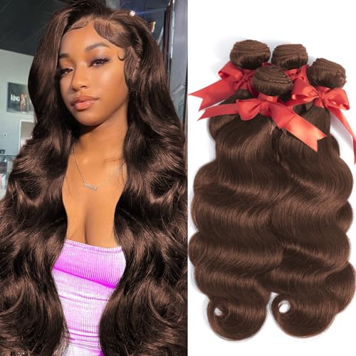 LUXEDIVA Brown Human Hair Bundles 12A Body Wave Bundles Human Hair 16 18 20 20 Inch 4 Bundles Deal Unprocessed 100% Indian Sew In Color 4 Bundles Deals Extensions Can Be Dyed