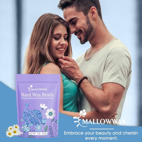 Image of Mallowwax Hard Wax Beads, 1lb Blue Stripless Wax For All Skin Types, Brazilian Wax Beads For Bikini Wax, Face, Eyebrows, Underarms, Legs, Full Body Hair Rmoval For Women and Men