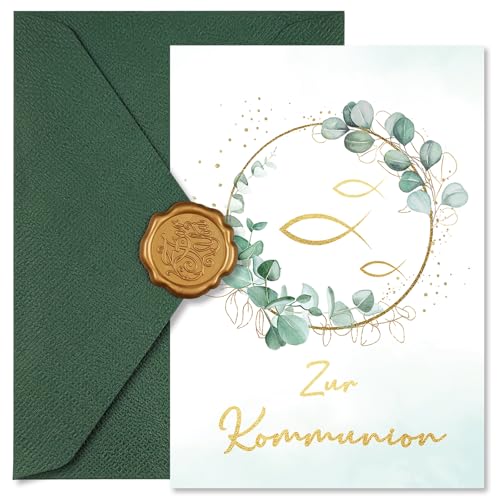 Luckeey Kommunionkarten Glückwunsch mit Umschlag und Wachssiegel, Eukalyptus Erstkommunion Karte, Karte Kommunion Mädchen Junge - Zur Kommunion Luckeey Kommunionkarten Glückwunsch mit Umschlag und Wachssiegel, Eukalyptus Erstkommunion Karte, Karte Kommunion Mädchen Junge - Zur Kommunion