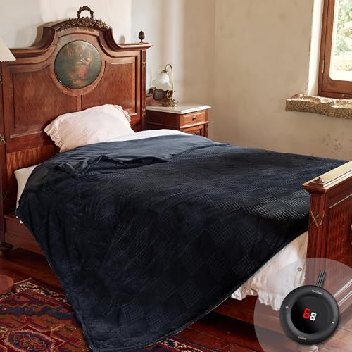 Electric Blanket Twin Size 62''X84'' - Heated Blanket with Single Control Fast Heating 9 Heating Levels & 10 Hours Auto Off,ETL Certified Machine Washable (Black)