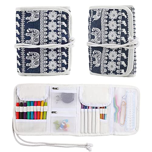 QZLKNIT Portable Crochet Hook Case, Boho Cotton Linen Crochet Needle Case, Crochet Hook Roll Up Case, Crochet Hook Organizer for Crochet Needles and Knitting Accessories ï¼Bag Onlyï¼