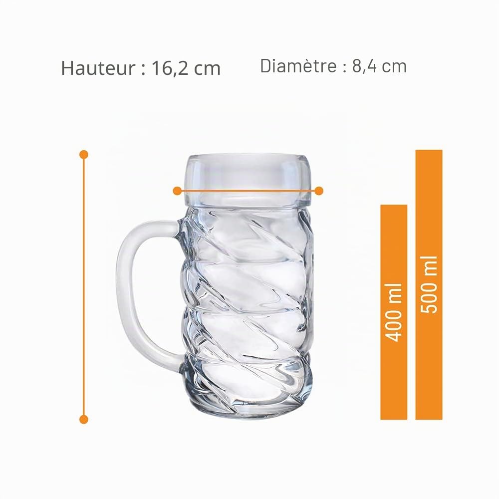 Stölzle Lausitz 5210052 Lot de 6 chopes à bière de la collection Kaiser 500 ml Passe au lave-vaisselle Dimensions : hauteur 13,4 cm Diamètre extérieur 9,5 cm