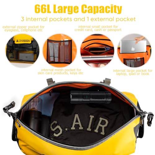 Waterproof Duffel Bag Large Dry Bags Waterproof Motorcycle Dry Bag 40L/66L for Travel Heavy Duty Roll Top with Zippered Pockets & Molle Loops Durable Straps and Handles for Kayaking Camping Boating4