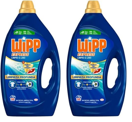 WIPP EXPRESS Detergente Líquido Limpio y Liso para lavadora (55 lavados), para una limpieza profunda (Paquete de 2)