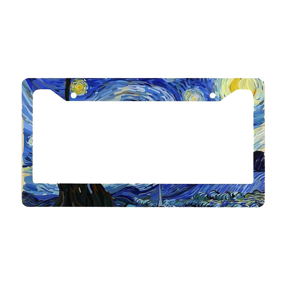 Nicokee Decorative License Plate Frame Van Gogh Starry Night Car Tag Frame Aluminum Auto License Plate Holder for Men Women