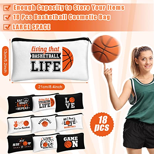 Moukeren 18 Pcs Basketball Gifts Basketball Makeup Bag Accessories Funny Travel Bags for Teen Cosmetic Zipper Pouch for Team Players Lover, 8.27 x 5.12 Inch2