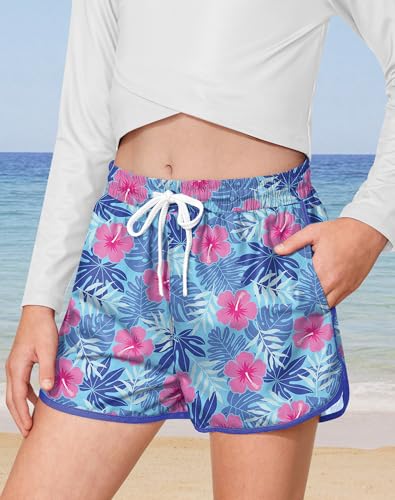 Girls Summer Beach Swim Shorts Quick Dry Elastic Waist Swim Trunks with Pockets 5-14 Years2