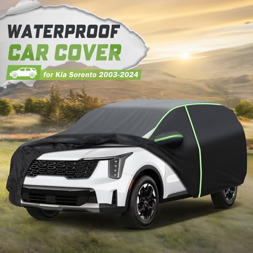 Image of Mixsuper Liner Car Cover for Kia Sorento 2003-2026, 7 Layers Full Car Cover All Weather Car Covers for Sorento, Waterproof Outdoor Cover with Zipper Door Reflective Strips
