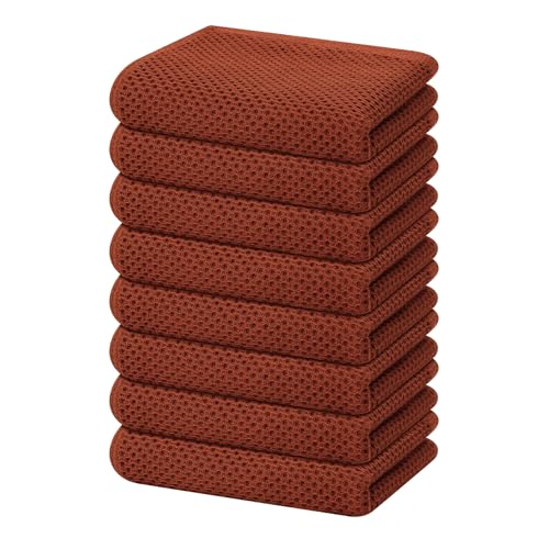 Image of Homaxy 100% Cotton Waffle Weave Kitchen Dish Towels, Ultra Soft Absorbent Quick Drying Cleaning Towel, 13 x 28 Inches, 8-Pack, Rust