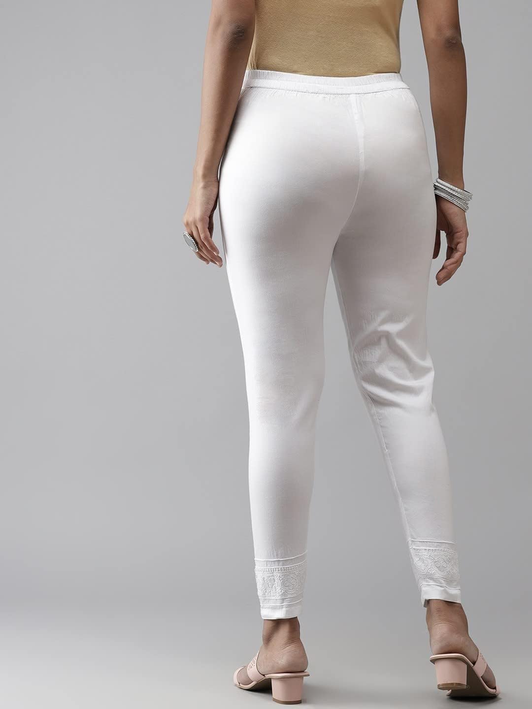 Ada Hand Embroidered Indian Chikankari White Cotton Trouser Pant for Women A711138
