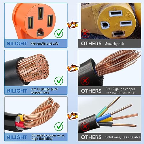 Image of Nilight RV Generator Adapter Cord 30Amp to 50Amp 4 Prong Pure Copper Heavy Duty Twist Lock Male Plug10 Gauge Wire L14-30P to 14-50R 30M /50F for RVs Camper Caravan Van Trailer