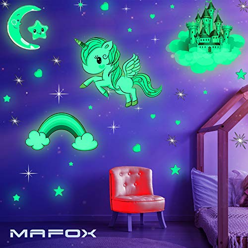 Glow in The Dark Stars, Glowing Unicorn Sets with Castle Moon and Rainbow